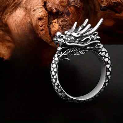 Elegant 925 Sterling Silver Charms Unique Fashion Dragon Ring One Size Fit All