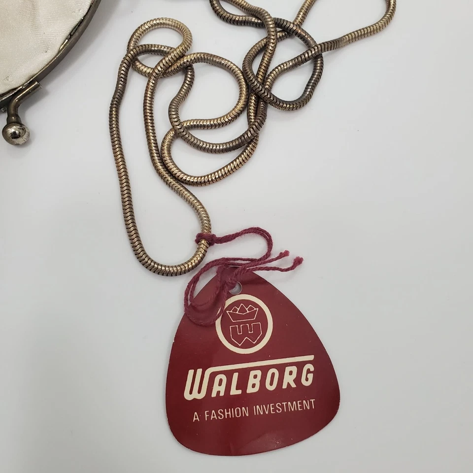 Bolso clutch Walborg vintage años 50 1960 marfil plata con cuentas bloqueo de beso noche nuevo con etiquetas Foto 4 de 4