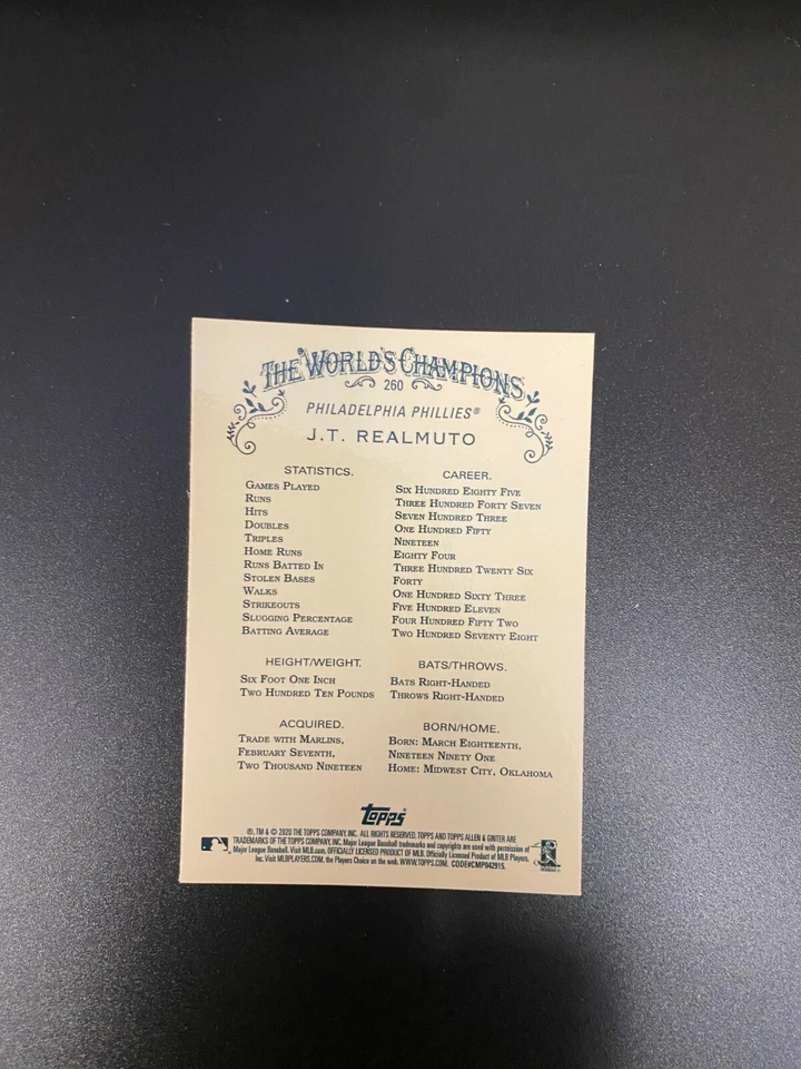 2020 TOPPS CHROME ALLEN & GINTER J.T. REALMUTO # 260 - Image 2 of 2