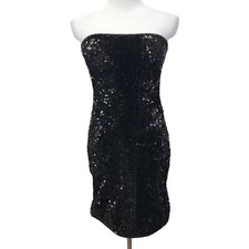 Daisy Dress Womens Medium Bodycon Black Strapless Sequins Cocktail Party