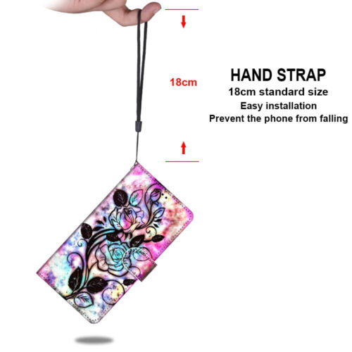 For Various Phone Flower Painting Wallet Case Card Pocket Flip Stand Cover Girls - Picture 4 of 12