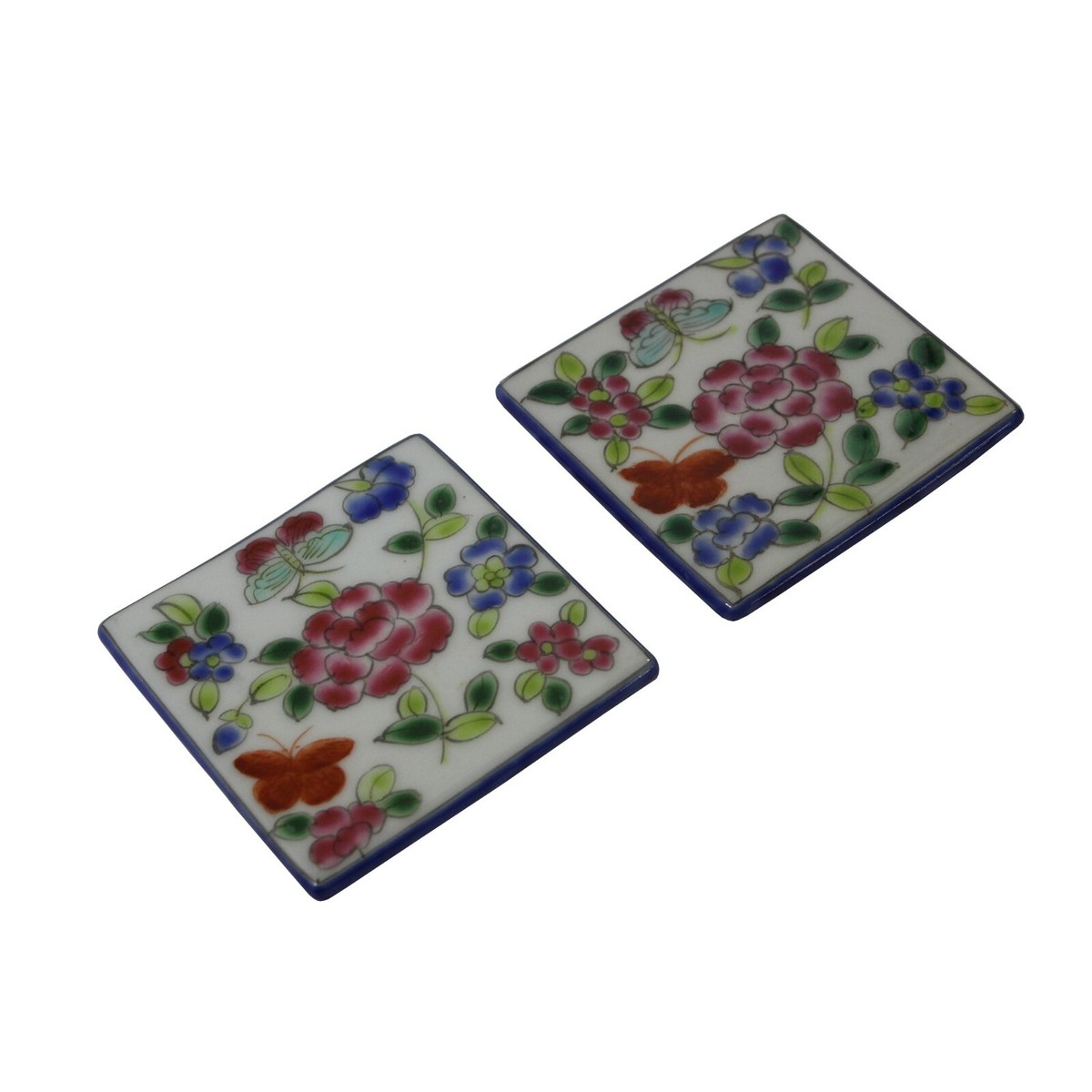 Hand Painted Flower Graphic Square Porcelain Coaster / Tile 2 Pcs ws722S Hand Painted Flower Graphic Square Porcelain Coaster / Tile 2 Pcs ws722S