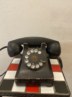 Vintage Black Rotary Dial Telephone Bell System Western Electric Style Wood Base