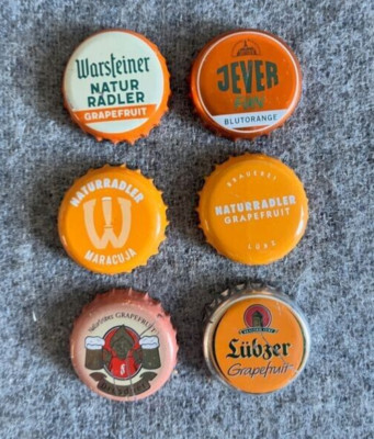 6 verschiedene Kronkorken- Grapefruit - Maracuja - Blutorange - Mixed-Bier