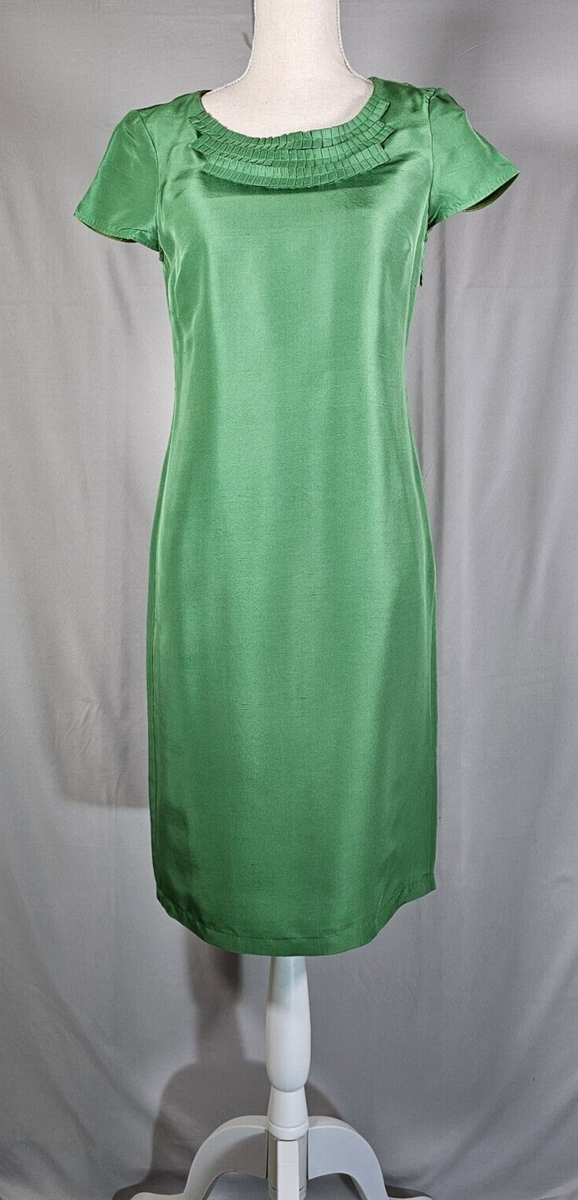 Boden Womens Sheath Dress 4 Kelly Green 100% Silk Cap Sleeve Knee Length  Preppy