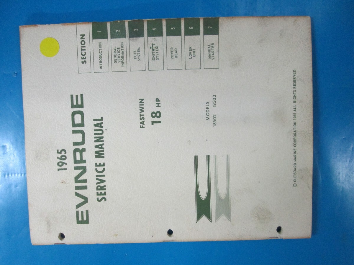 1965 OMC Evinrude Outboard Vintage Manual Fastwin 18 Hp 4201