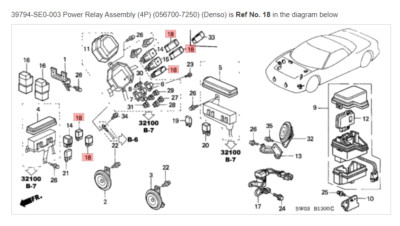 HONDA ACURA GENUINE OEM NSX Relay Assembly, Power (4P) (Rc-2225