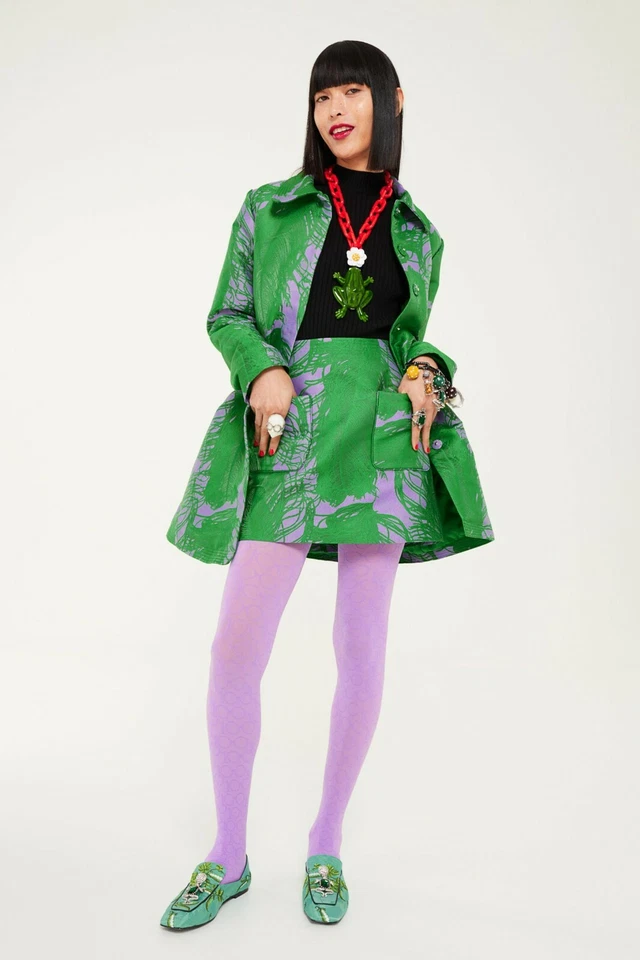 H&M X IRIS APFEL GREEN PURPLE JACQUARD WEAVE MINI SKIRT UK 18 EU 46 US 14 L BNWT - Image 4 of 4