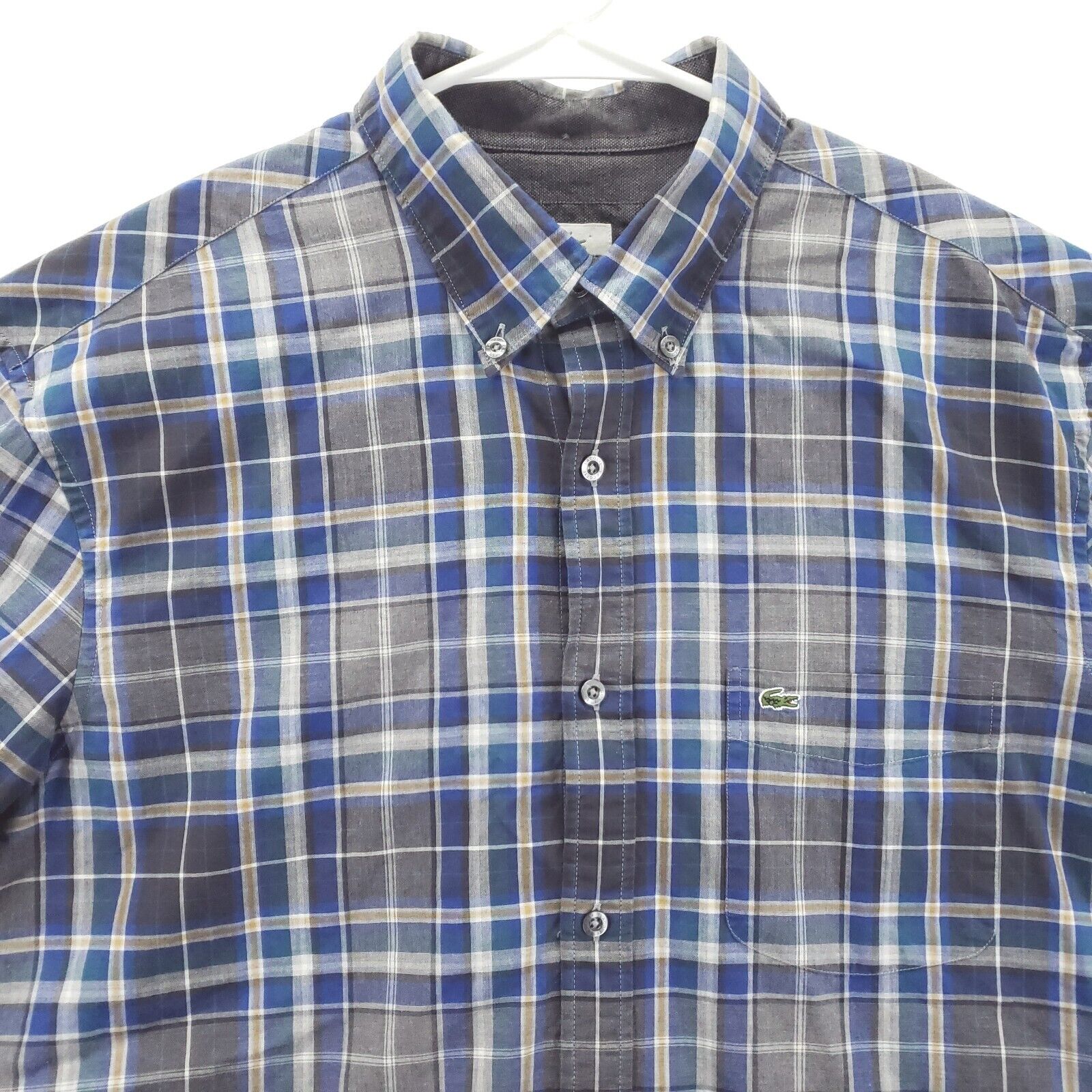 Lacoste Shirt Mens 40 Medium Blue Gray Check Cott… - image 3