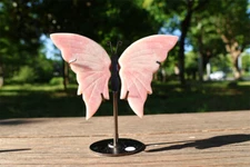 5.2'' Hand Carved A pair Pink Opal Butterfly Wing Reiki Crystal Skull Decor gift