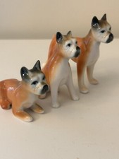 VTG Set Of 3 Boxer Family Dog Puppy Miniature Figurines Bone China Tan Black