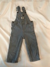 Oshkosh B'Gosh Blue Striped Vestbak Engineer Train Railroad Bib Overalls 18 mo