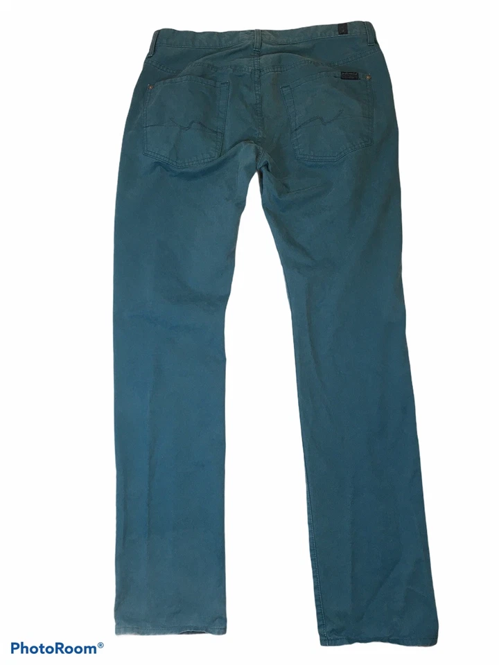 7 For All Mankind Size 32 The Straight Teal 5 Pocket 100% Cotton Pants - Image 3 of 4