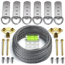 Heavy Duty Picture Wire Hanging Kit - D-Ring Screws Hanging HooksLevel. Suppo...