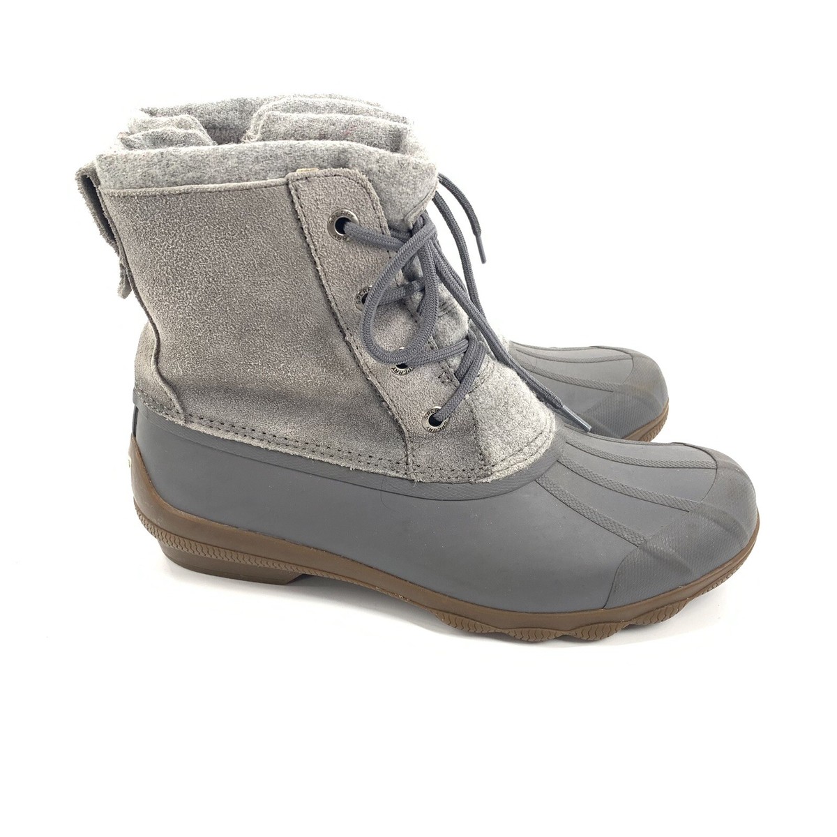 $110 Sperry Saltwater Wool Suede Duck Boots Size 7 Womens Light Gray Booties | eBay