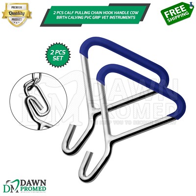 2 Pcs Calf Puller Chain Hook Handle Cow Birth Calving PVC Grip Vet Instruments