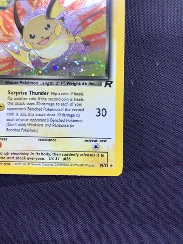 Pokemon Cards: Team Rocket 1st Edition Rare Holo: Dark Raichu 83/82 - Picture 5 of 11
