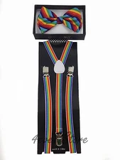  Men & Women Combo Skinny Suspender & Bow Tie Rainbow color