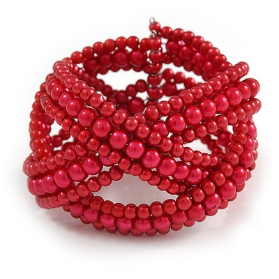 Breite rote Glasperlen geflochten Flex Manschette Armband - verstellbar