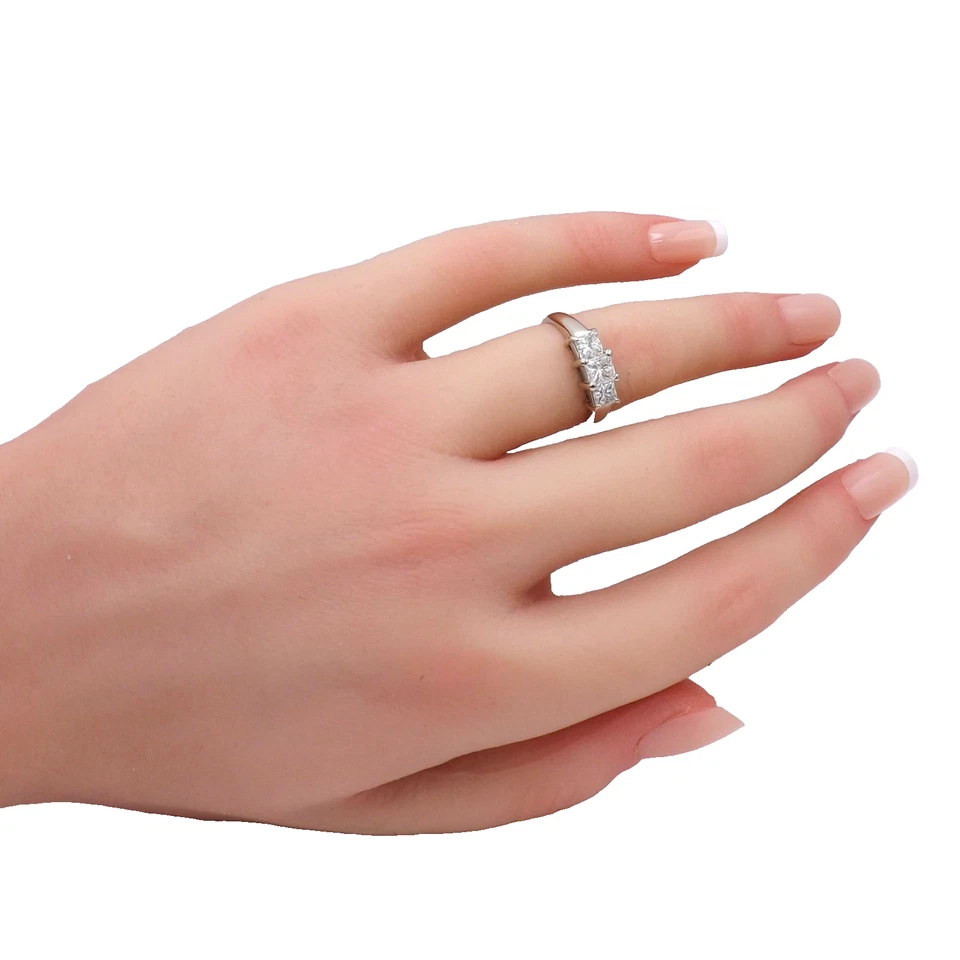 14k White Gold Natural Diamond 3 Stone Engagement Ring Setting Princess Cut - Image 3 of 4