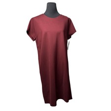CUYANA Burgundy Dress Red Short Sleeve Shift Midi Wedding Guest Christmas Resort