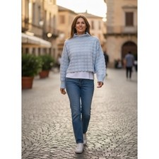 Free People Pale Blue Boxy Cropped Turtleneck Sweater