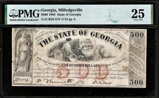 CSA April, 6, 1864 Milledgeville Georgia Cr. 20 Obsolete $500 Note PMG VF25