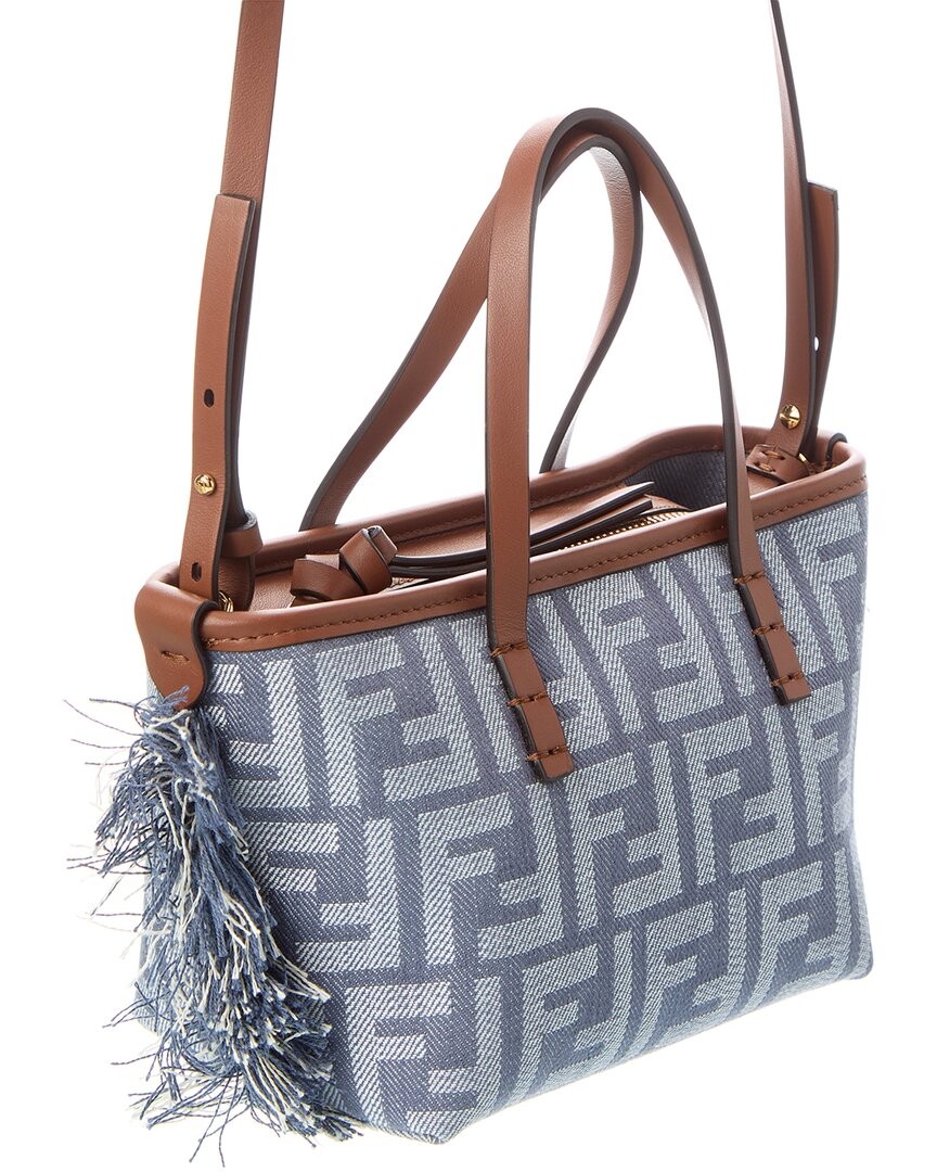 Fendi Roll Mini Ff Denim & Leather Tote Women's Blue thumbnail 3