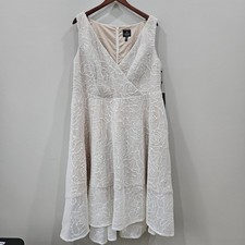 Adrianna Papell Womens Floral Mesh Dress Size 18W White Whimsical Fairy Romantic