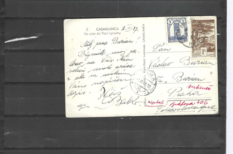 MOROCCO POSTAL CARD PICTURE 1917 FRANKING! CASABLANCA TO PRAHA  AV   F #676
