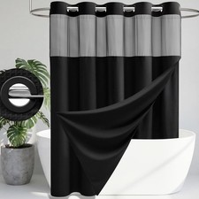 No Hook Shower Curtain with Snap in Liner Set Less Time Black Waffle Shower Curt