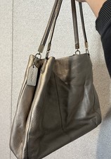 Y2K Coach Metallic Bronze Pebbled Shoulder Bag Logo Accent Gold Hardware