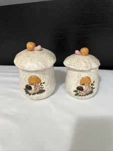 Vintage 70s Mushroom Ceramic Kitchen Canister One 8” And One 6”