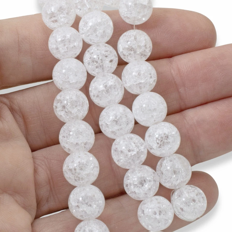 Snowy White Crackle Beads, 30-Pack Winter Glass Beads 10mm, Holiday Jewelry DIY - Image 3 of 4
