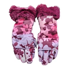 The North Face Kids Floral Print Winter Gloves L/G Faux Fur Cuff Pink Purple