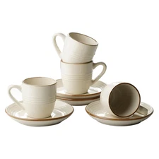 famiware Jupiter Espresso Cups and Saucers Set of 4, 3 oz, Vanilla White