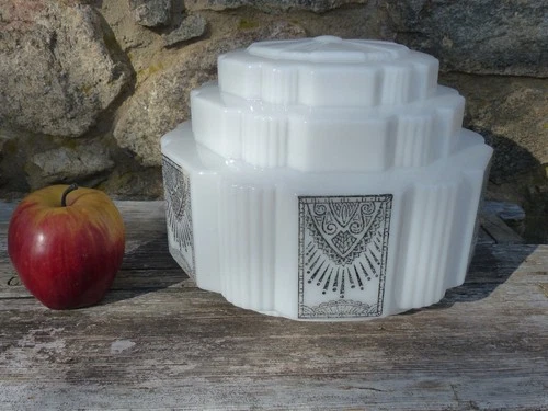 Art Deco 1930's Small Skyscraper Milk Glass Lamp Globe Shade NOS Good Condition