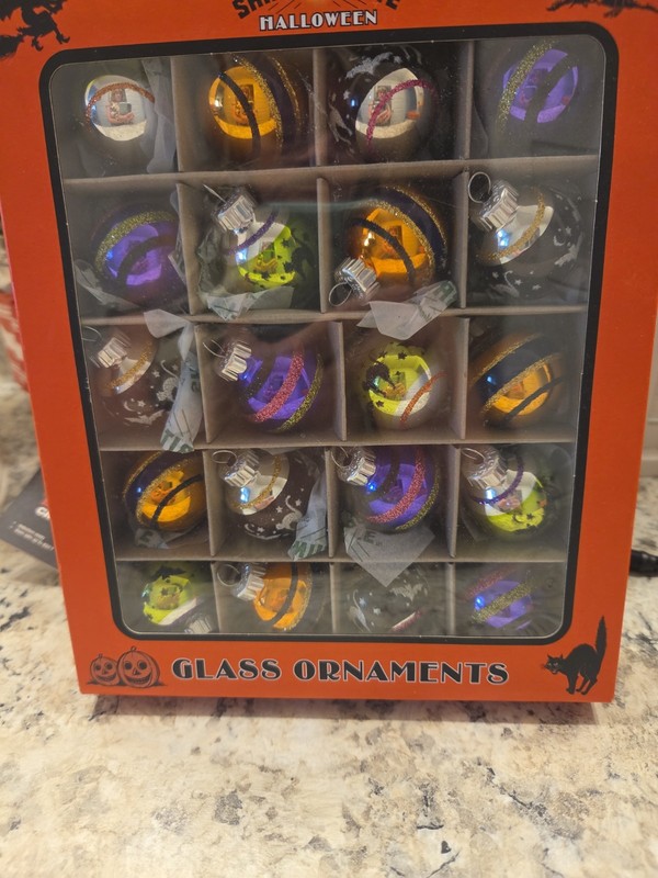 Christopher Radko 20 Shiny Brite Mini Bat & Cats & Stripes” Halloween Ornaments 