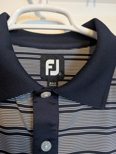 FJ FootJoy Polo Shirt Mens Large Blue White Striped Golf Casual Short Sleeve