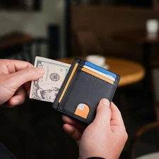 Buffway Slim Minimalist RFID Blocking Leather Wallet Front Pocket for Men Women