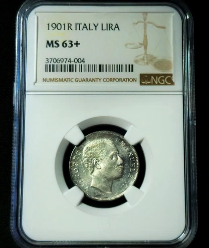 1 Lira 1901 R Rome The Head of King Vittorio Emanuele III Italy MS63+ NGC RARE!!