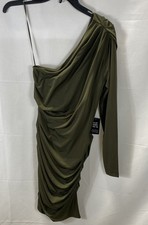 Express Women's Dress Olive Green Body Contour One Shoulder Ruched S NWT