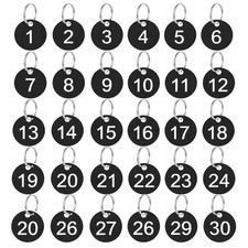 1-30 Plastic Number Tags Key with Labels 35mm 0.9 0.27 inches, Black