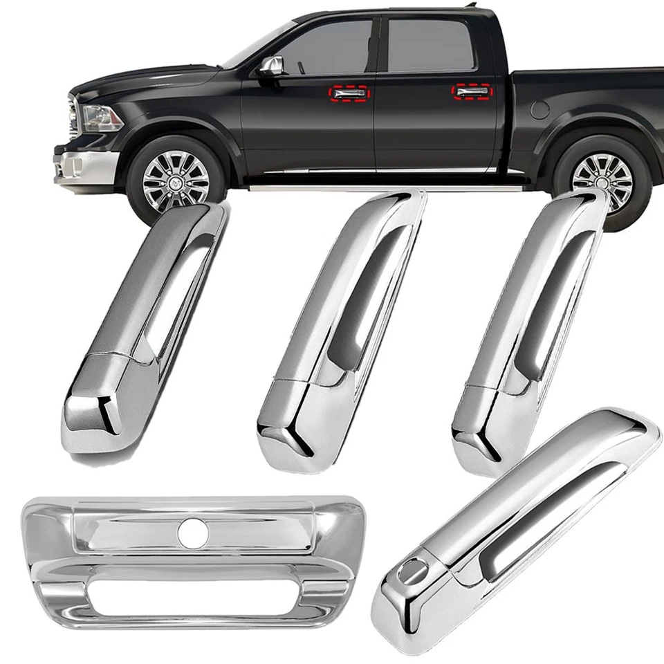 Para Ram 2500 2019-2024 cromo manija de 4 puertas + cubiertas de puerta trasera sin llave inteligente - Foto 3 de 4