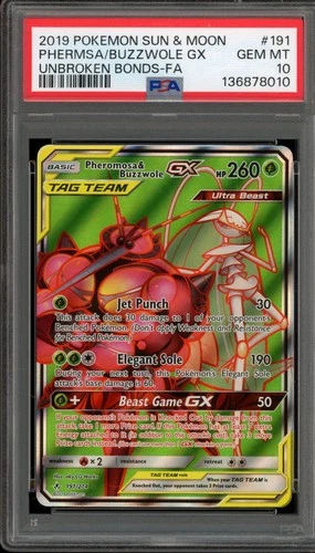 Pokemon Pheromosa & Buzzwole GX Unbroken Bonds Full Art #191 PSA 10 Gem Mint