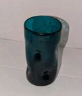 Blenko Cobalt Blue Crackle Pinch Tumbler Handblown Mid-Century Glass MCM