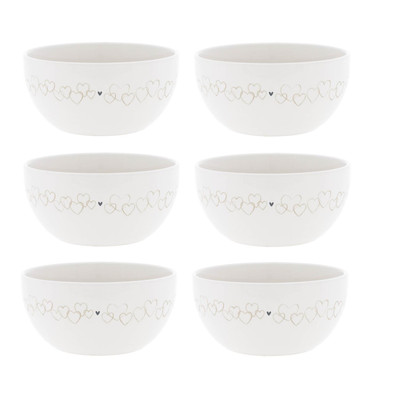 6er Set Müslischalen Hearts over all weiß beige D. 14,5cm Bastion Collections