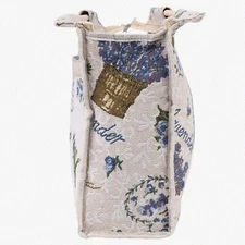 BlossomCraft Knitting Basket: Elegant Wood Handle, Purple Flower Fabric, Perfect