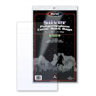 200 BCW Resealable Silver Age Comic Book Acid Free 2mil Poly Bags 7 1/8 x 10.5