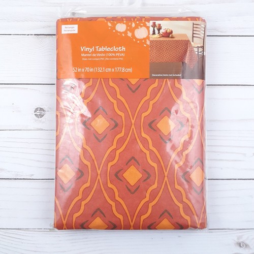 Vinyl Tablecloth Fall Geometric Orange 52x70